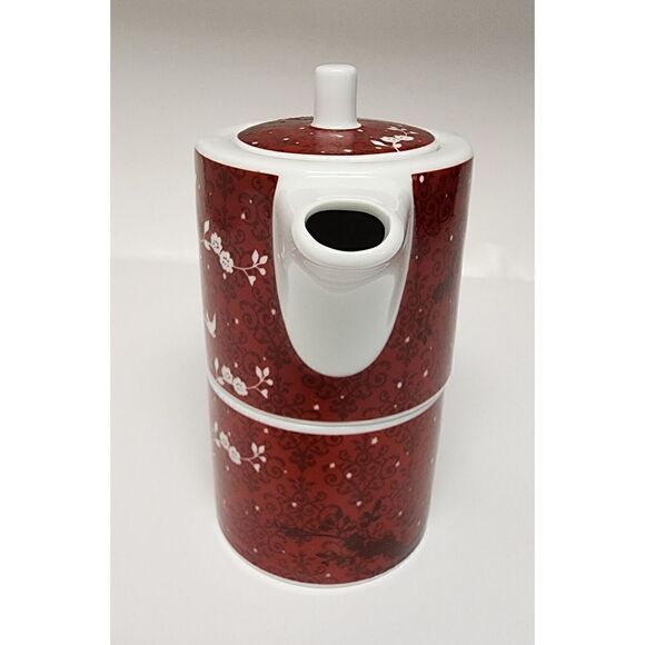 Rosanna Deer & Birds Red Porcelain Stacking Teapot & Teacup for One - Picture 7 of 12